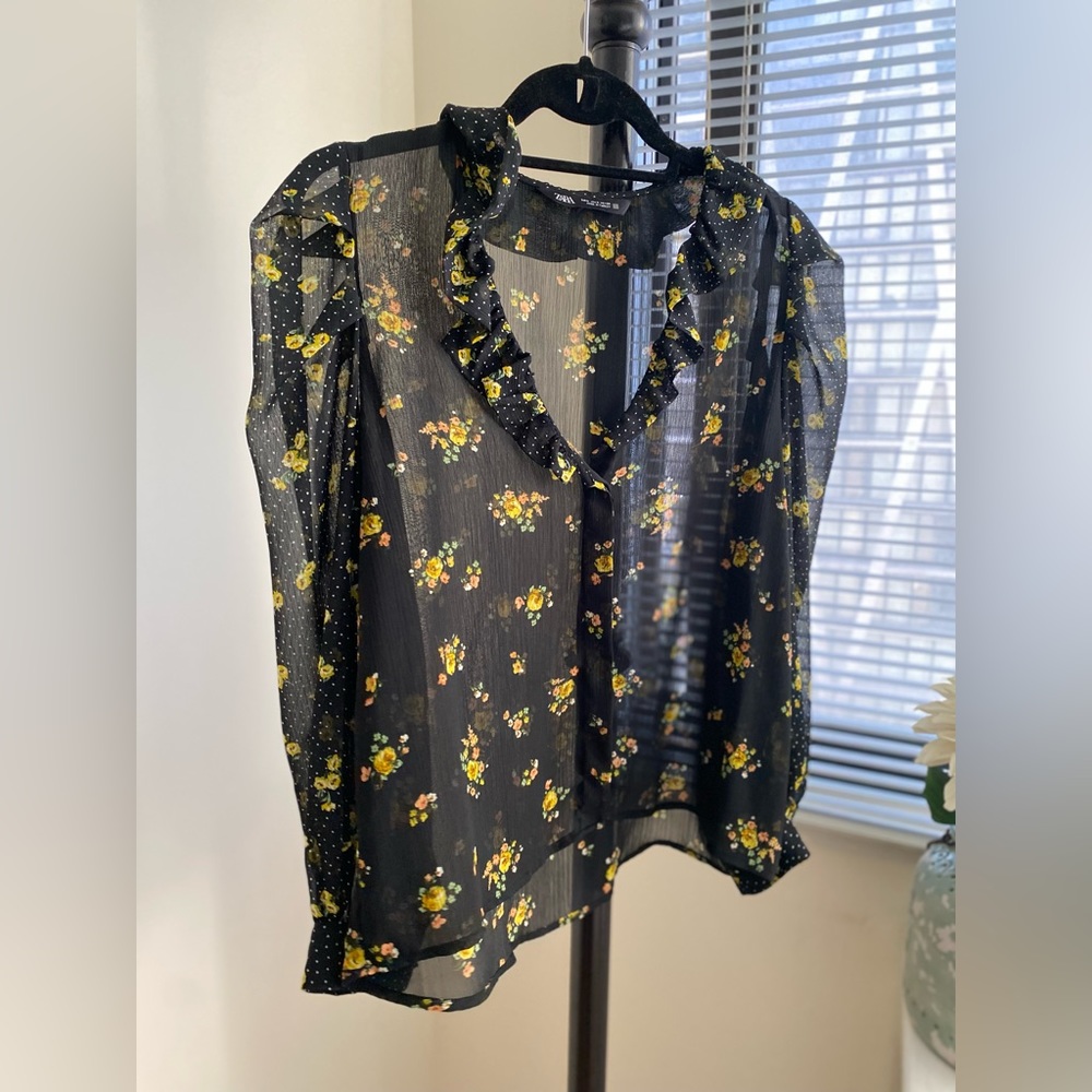 Zara sheer ruffle top